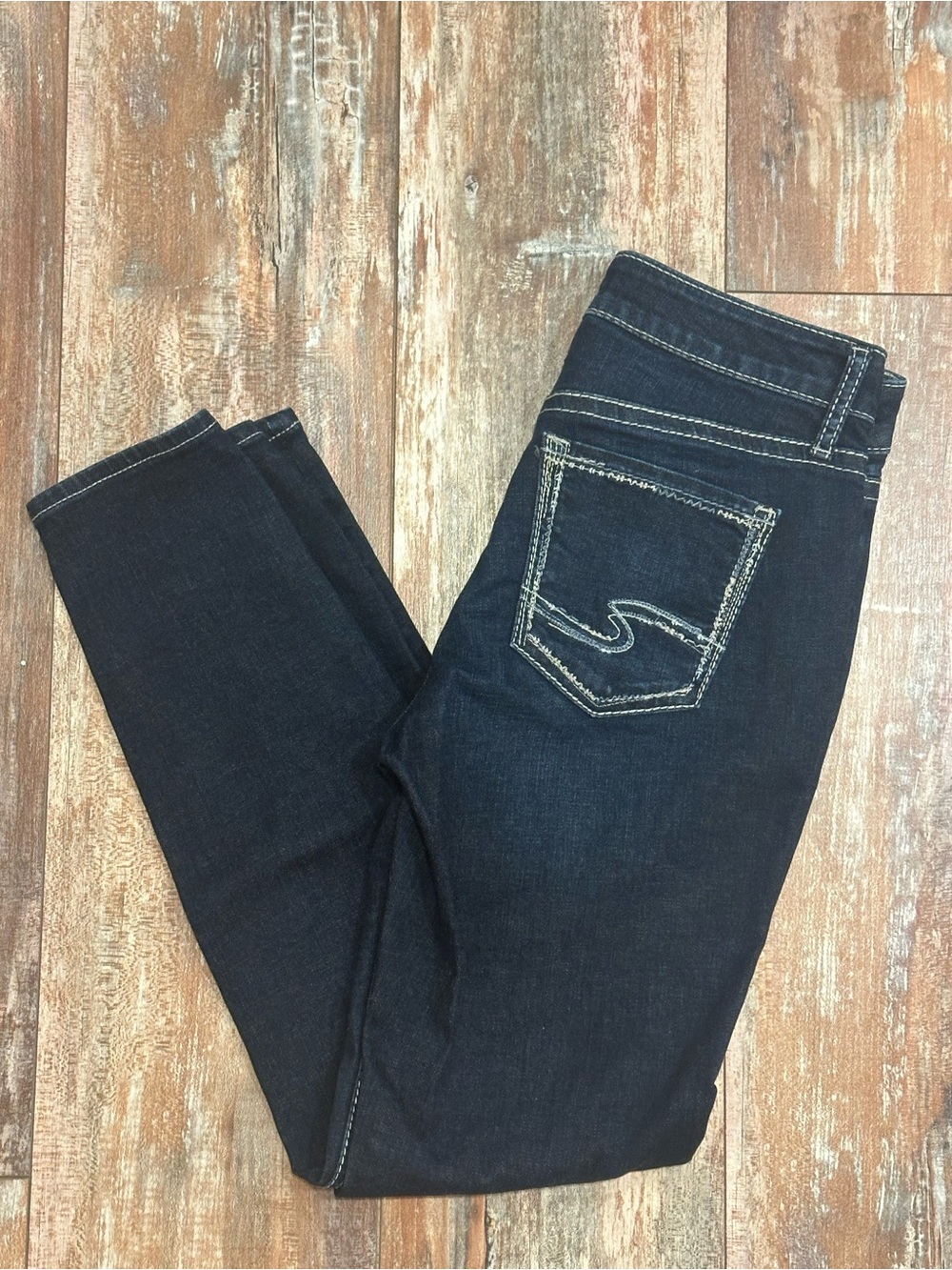 Silver Jeans Dark Indigo Skinny Jeans with Contrast Stitching